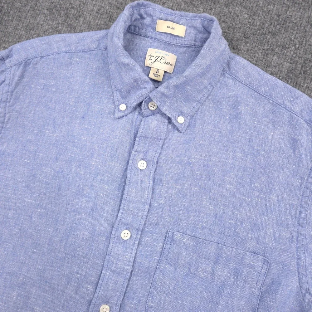 J Crew Baird McNutt Irish Linen Shirt Mens S Blue Slim Fit Long Sleeve Preppy